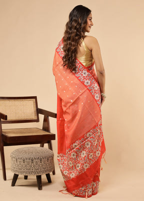 Orange Dupion Silk Saree With Blouse Piece