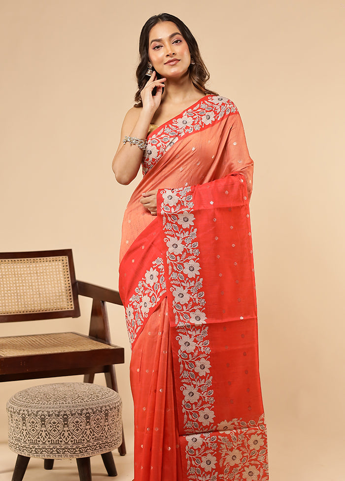 Orange Dupion Silk Saree With Blouse Piece