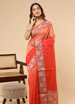 Orange Dupion Silk Saree With Blouse Piece