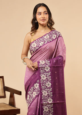 Purple Dupion Silk Saree With Blouse Piece
