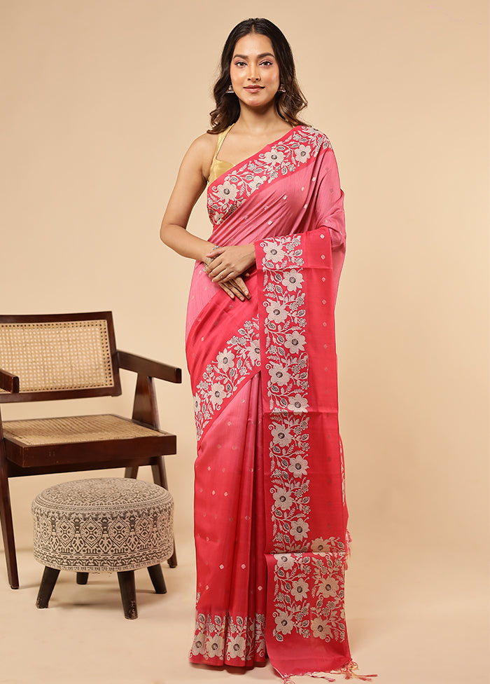 Pink Dupion Silk Saree With Blouse Piece