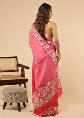 Pink Dupion Silk Saree With Blouse Piece
