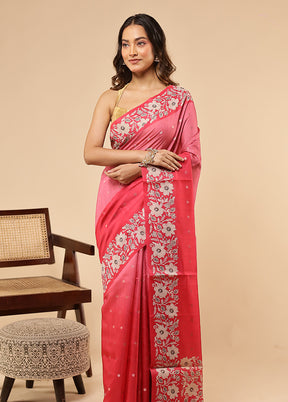 Pink Dupion Silk Saree With Blouse Piece