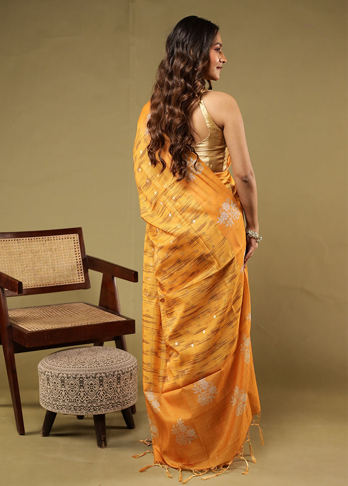 Yellow Dupion Silk Saree With Blouse Piece