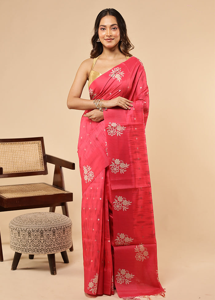 Pink Dupion Silk Saree With Blouse Piece