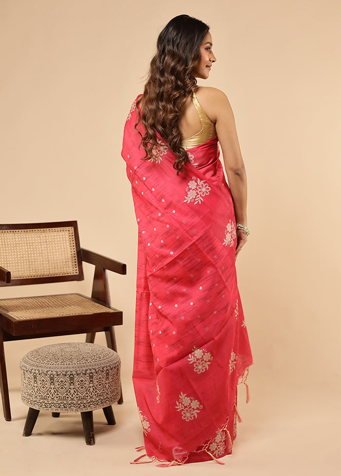 Pink Dupion Silk Saree With Blouse Piece