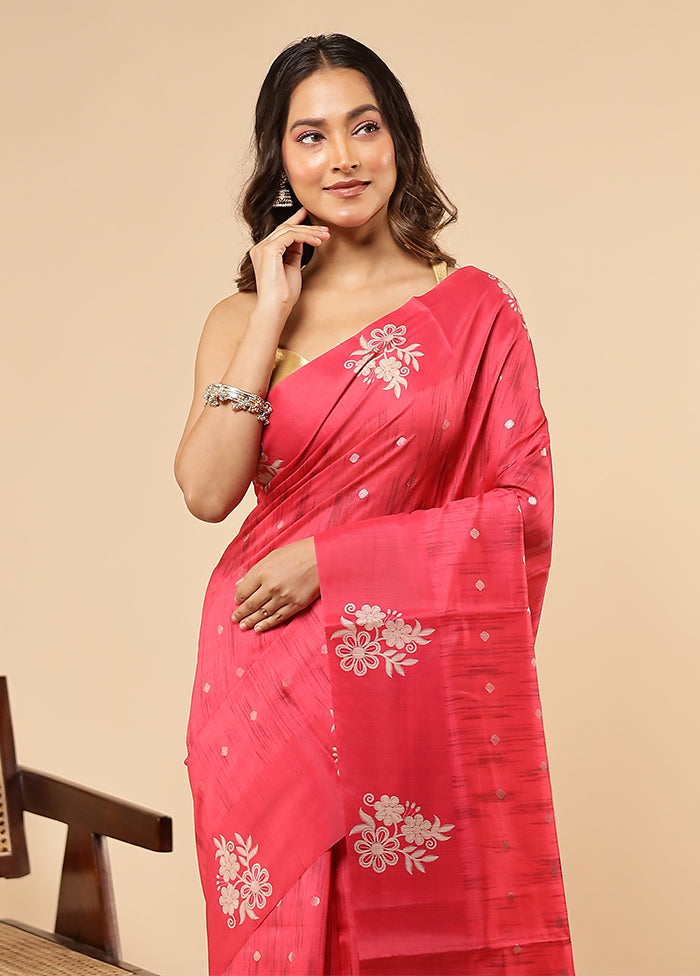 Pink Dupion Silk Saree With Blouse Piece