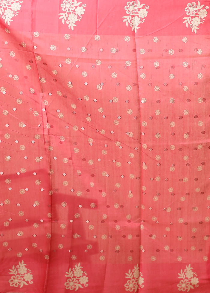 Pink Dupion Silk Saree With Blouse Piece