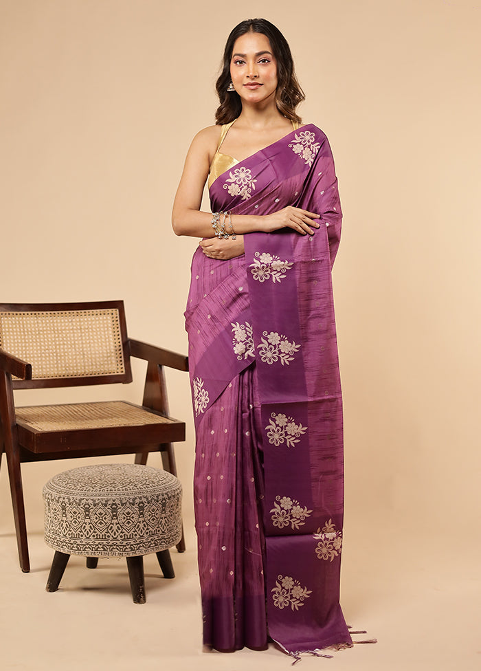 Purple Dupion Silk Saree With Blouse Piece