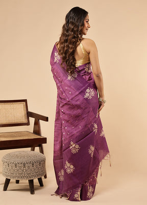 Purple Dupion Silk Saree With Blouse Piece