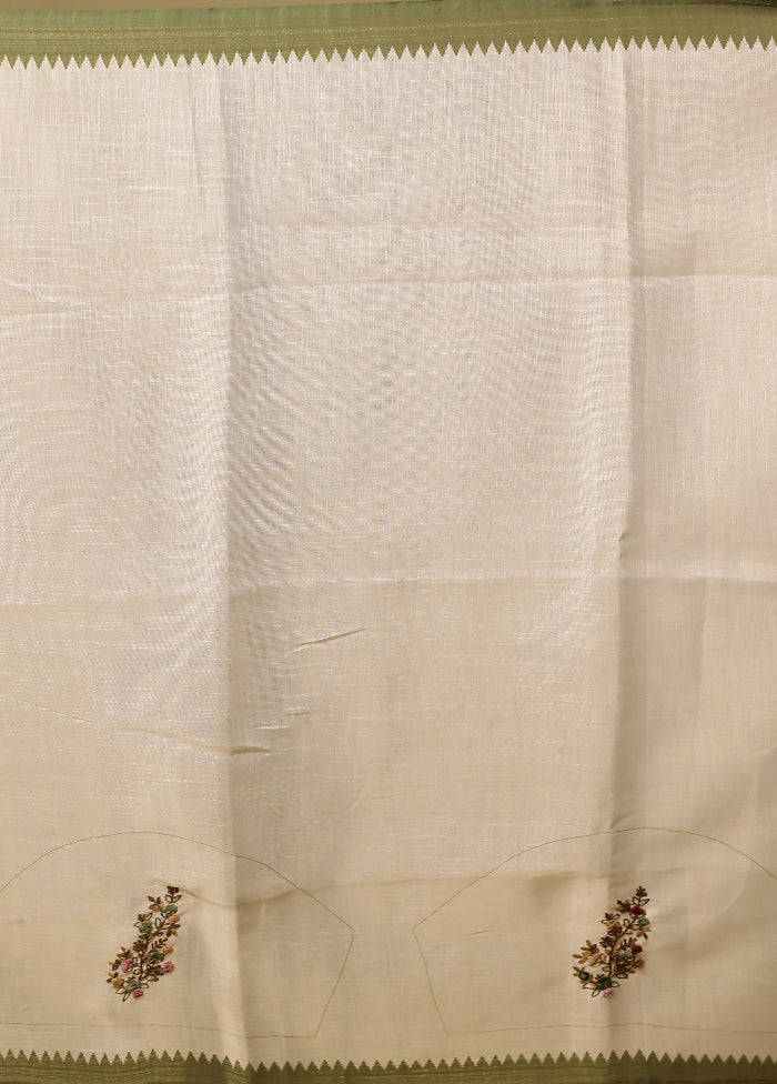 Cream Linen Silk Saree With Blouse Piece