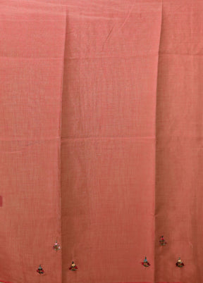 Cream Linen Silk Saree With Blouse Piece