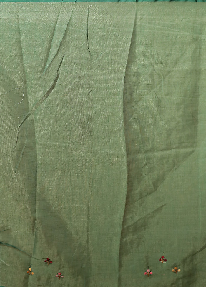 Cream Linen Silk Saree With Blouse Piece