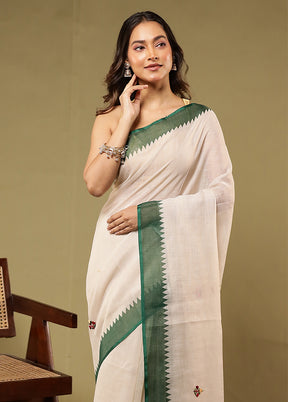 Cream Linen Silk Saree With Blouse Piece