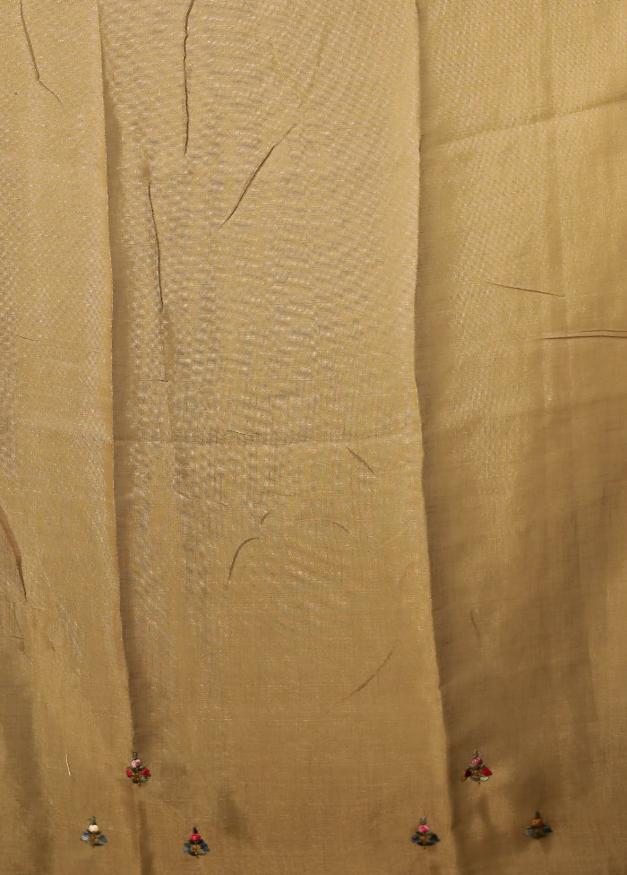 Cream Linen Silk Saree With Blouse Piece