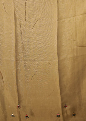 Cream Linen Silk Saree With Blouse Piece