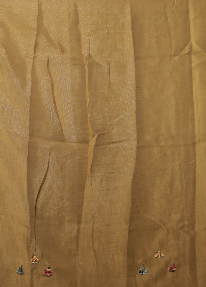 Cream Linen Silk Saree With Blouse Piece