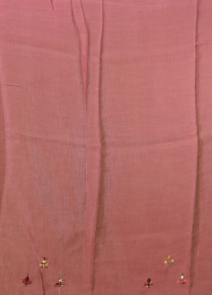 Cream Linen Silk Saree With Blouse Piece