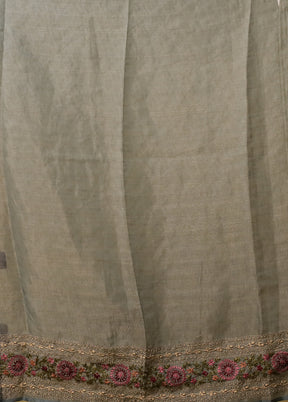 Grey Linen Silk Saree With Blouse Piece