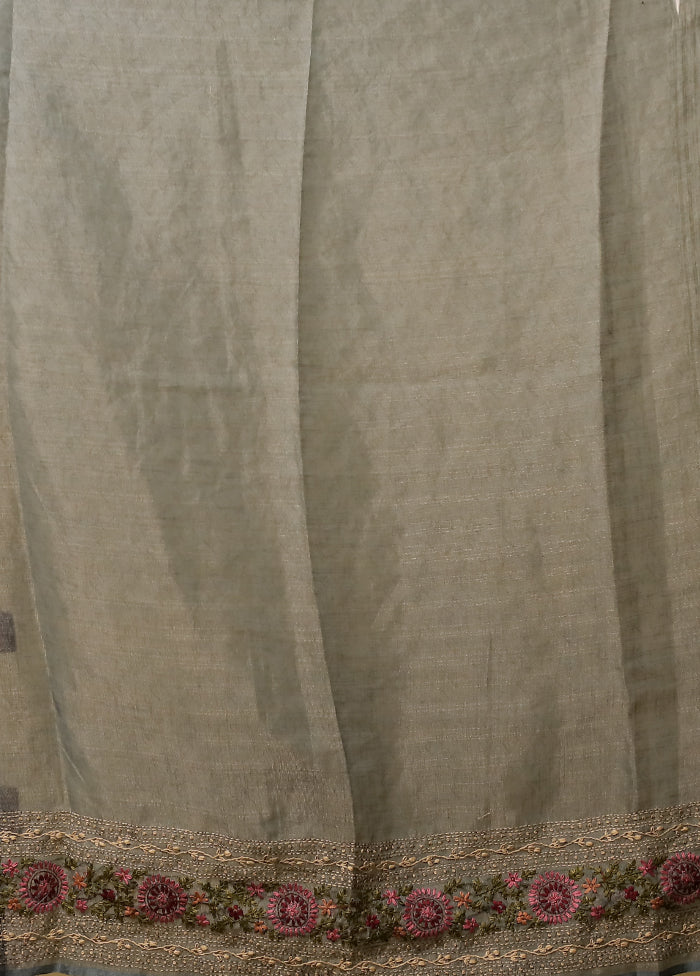 Grey Linen Silk Saree With Blouse Piece