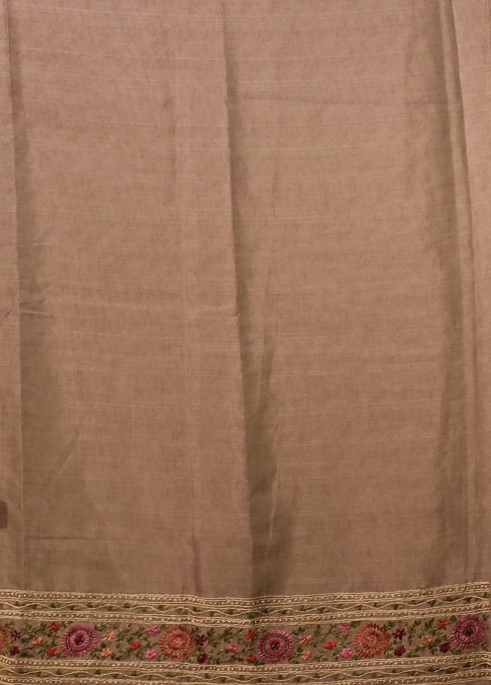 Brown Linen Silk Saree With Blouse Piece