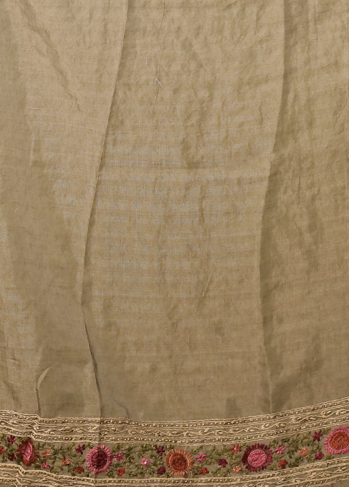 Green Linen Silk Saree With Blouse Piece