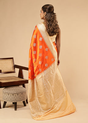 Orange Dupion Silk Saree With Blouse Piece