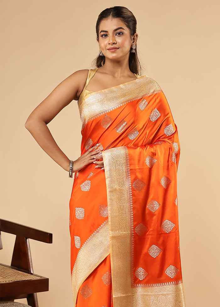 Orange Dupion Silk Saree With Blouse Piece