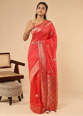 Red Dupion Silk Saree With Blouse Piece