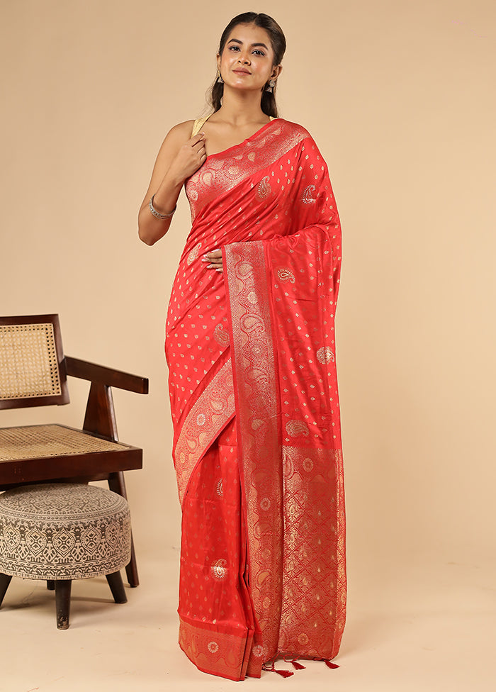 Red Dupion Silk Saree With Blouse Piece