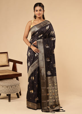 Blue Dupion Silk Saree With Blouse Piece