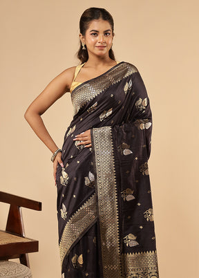 Blue Dupion Silk Saree With Blouse Piece
