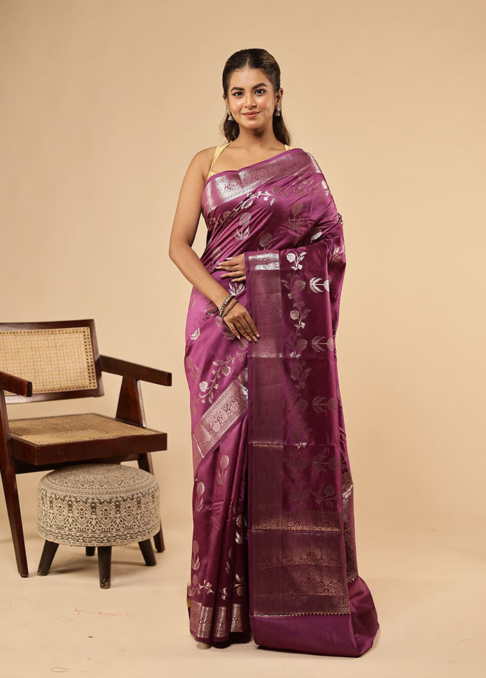 Purple Dupion Silk Saree With Blouse Piece