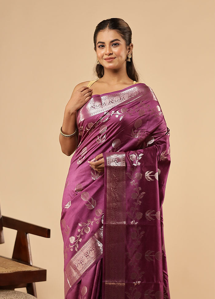 Purple Dupion Silk Saree With Blouse Piece