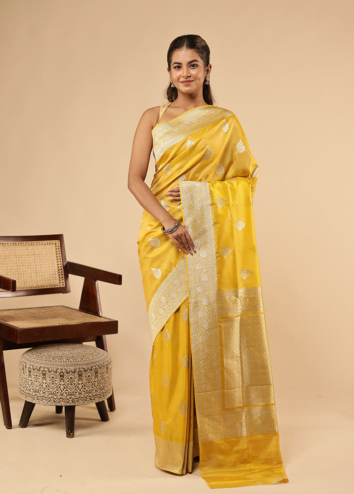 Yellow Tissue Silk Saree With Blouse Piece