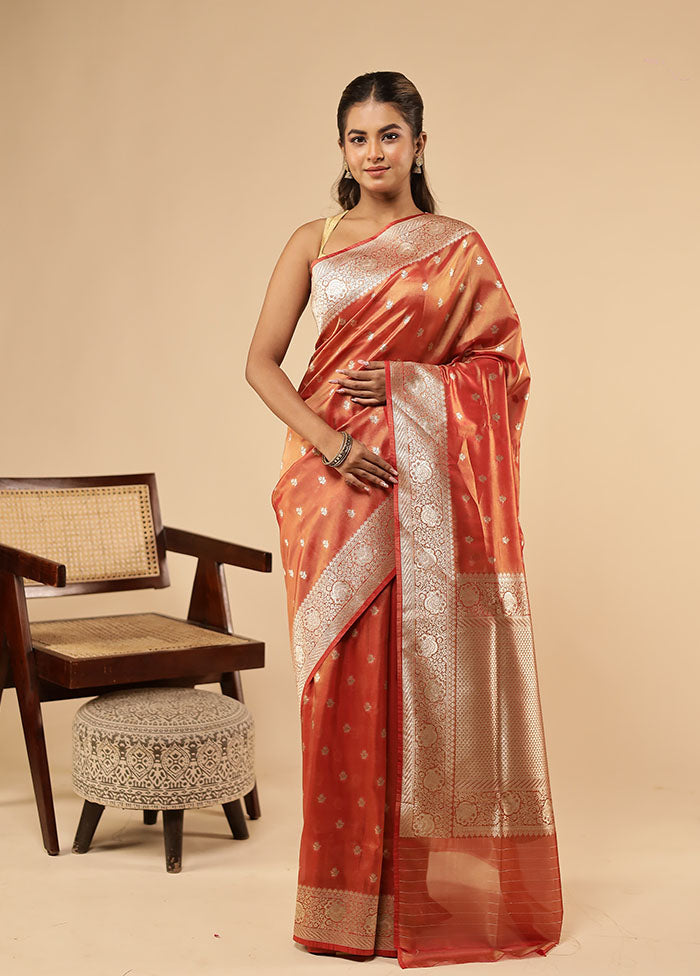 Rust Tissue Silk Saree With Blouse Piece
