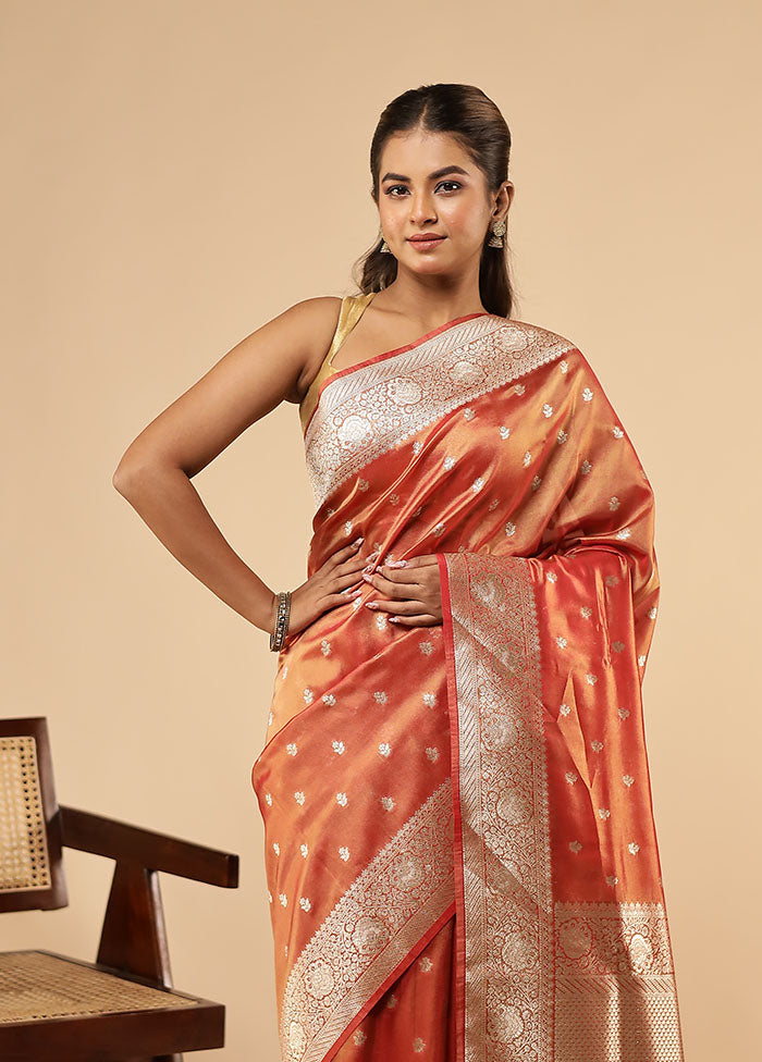 Rust Tissue Silk Saree With Blouse Piece
