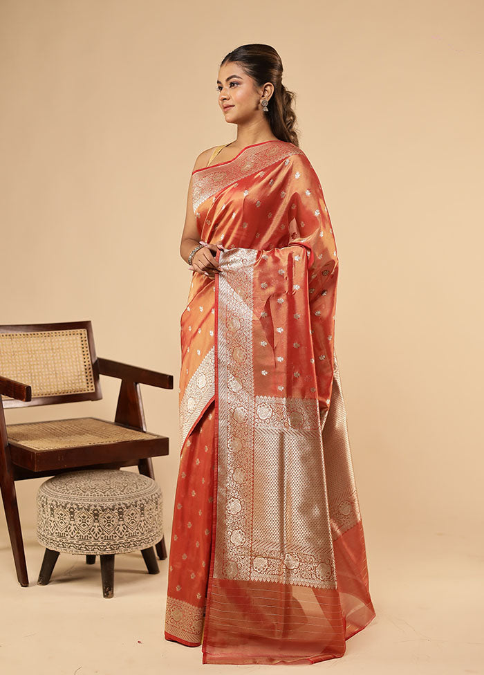 Rust Tissue Silk Saree With Blouse Piece