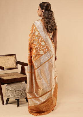 Rust Tissue Silk Saree With Blouse Piece