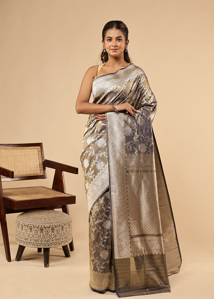 Grey Tissue Silk Saree With Blouse Piece