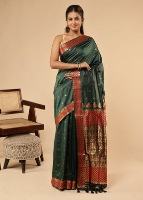 Green Assam Silk Saree With Blouse Piece
