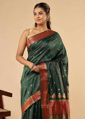 Green Assam Silk Saree With Blouse Piece