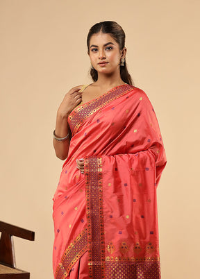 Pink Assam Silk Saree With Blouse Piece