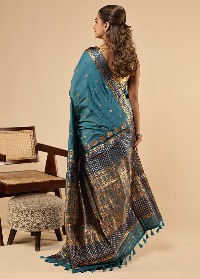 Green Assam Silk Saree With Blouse Piece
