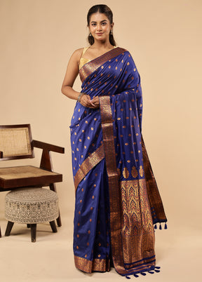 Blue Assam Silk Saree With Blouse Piece