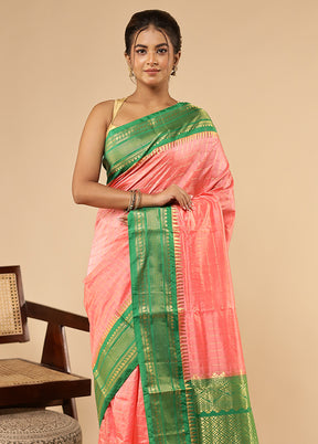 Pink Handloom Kanjivaram Pure Silk Saree With Blouse Piece