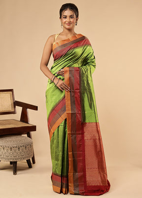 Green Handloom Kanchipuram Pure Silk Saree With Blouse Piece