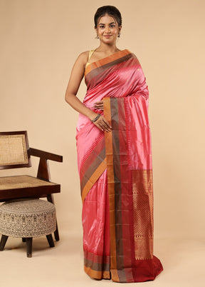 Pink Handloom Kanchipuram Pure Silk Saree With Blouse Piece
