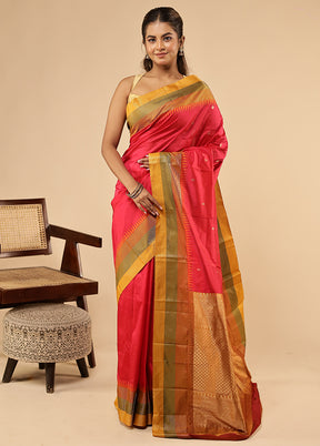 Pink Handloom Kanchipuram Pure Silk Saree With Blouse Piece