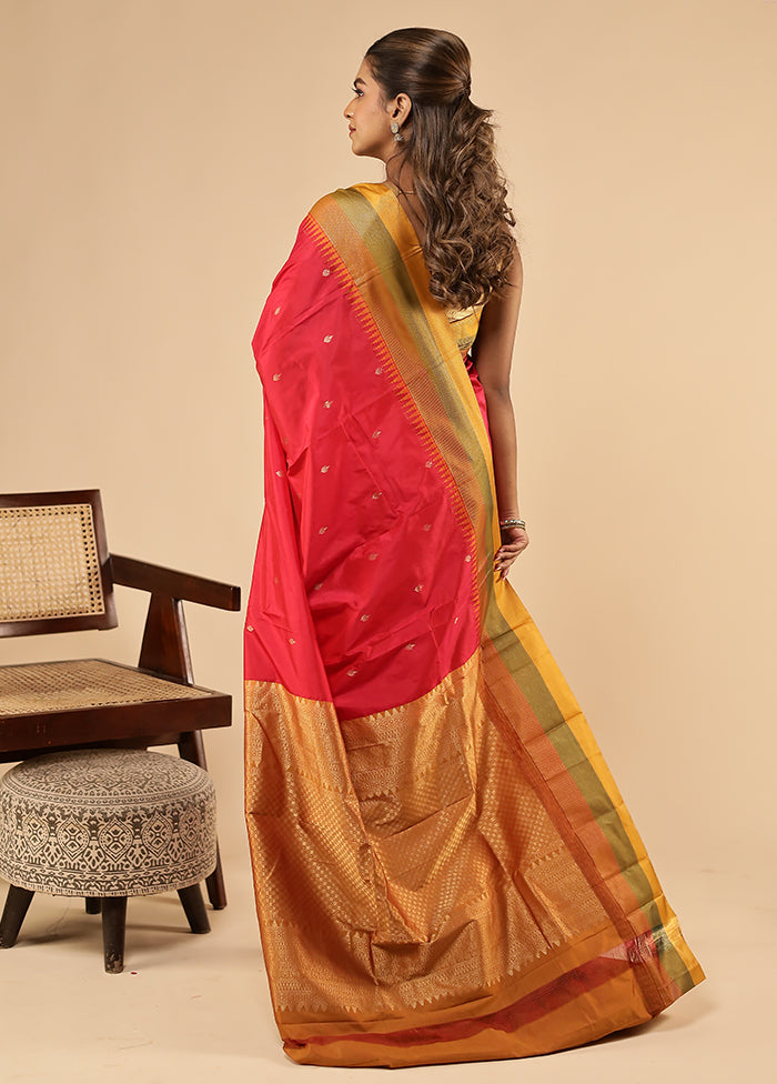 Pink Handloom Kanchipuram Pure Silk Saree With Blouse Piece